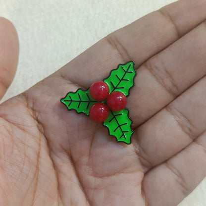 Holly Leaves & Berries Christmas Theme Enamel Pin
