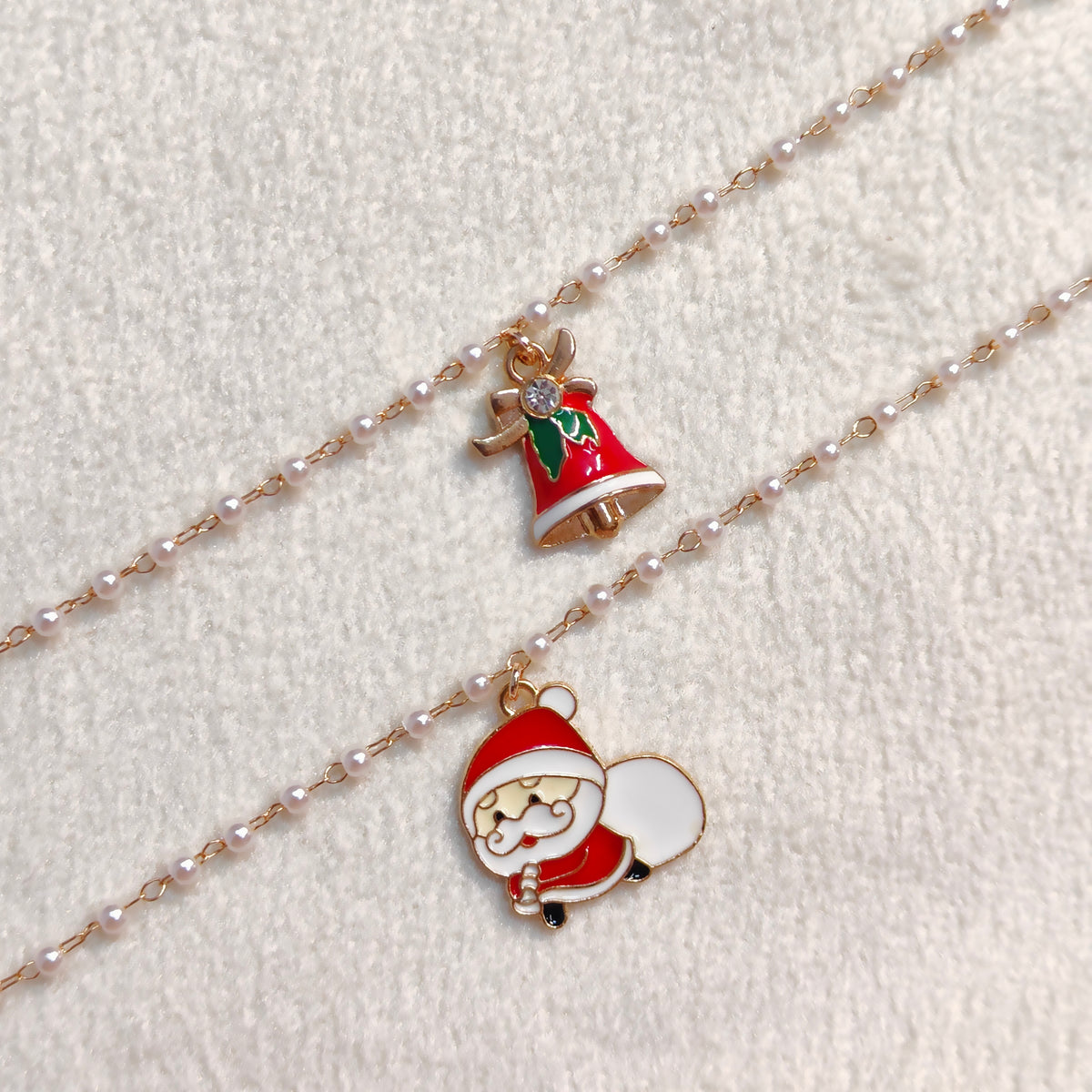 Sneaky Santa & Jingle Bell Christmas Pearl Chain Bracelets