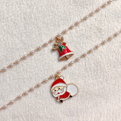 Sneaky Santa & Jingle Bell Christmas Pearl Chain Bracelets