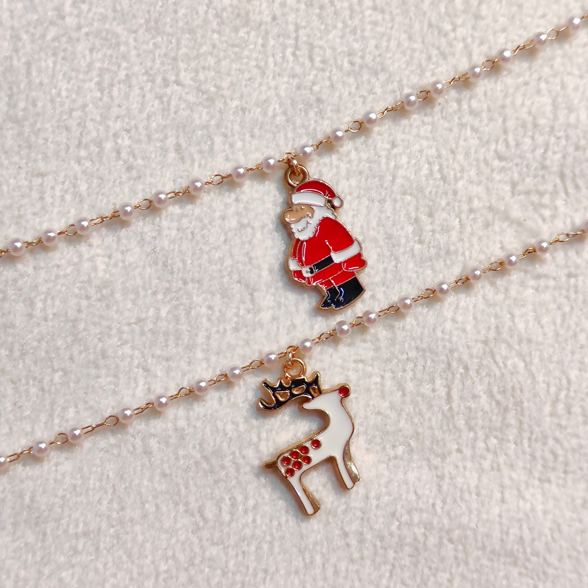 Santa & Spotted Reindeer Christmas Pearl Chain Bracelets