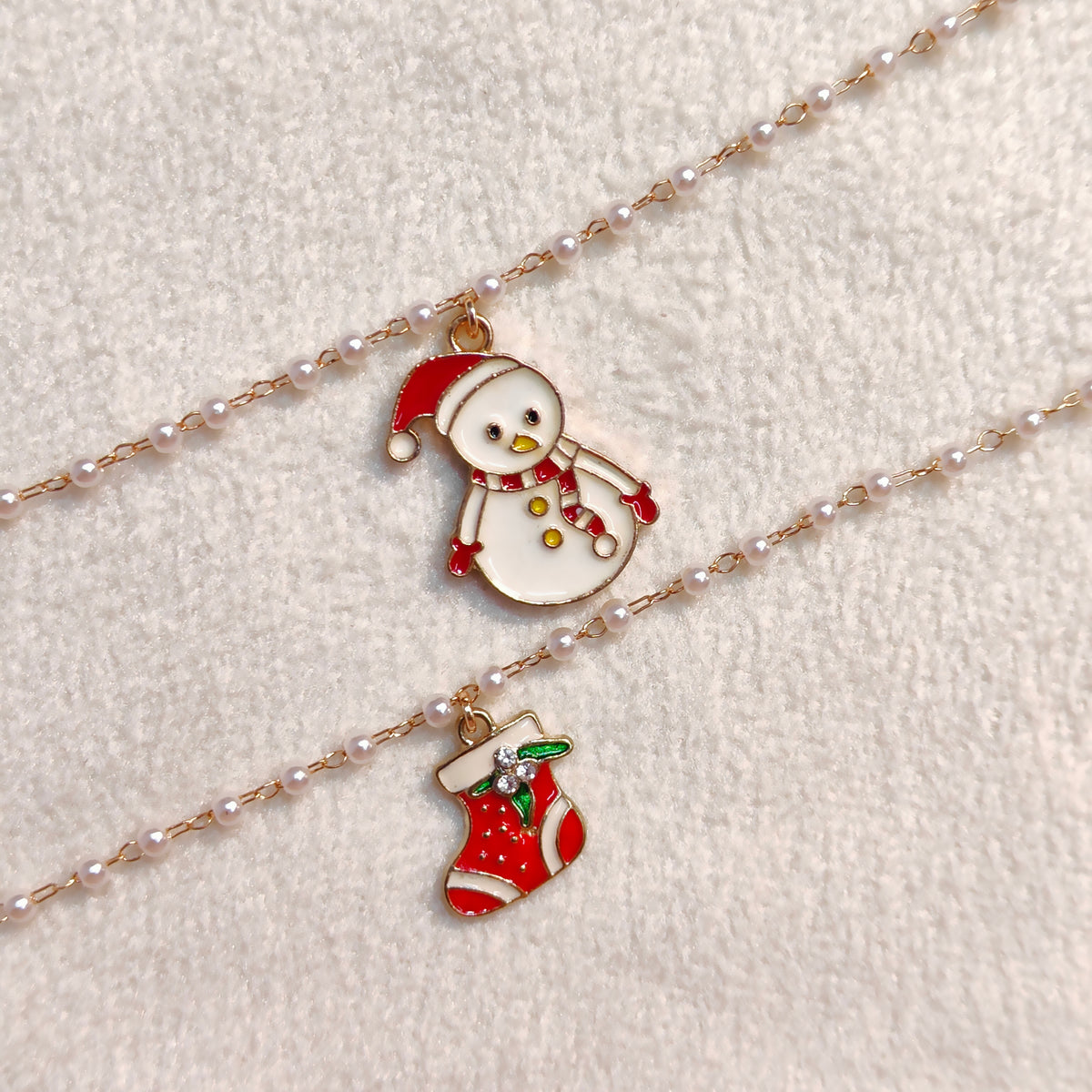 Chonky Snowman & Xmas Sock Christmas Pearl Chain Bracelets