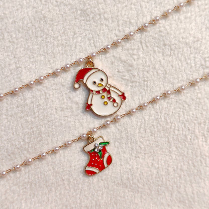 Chonky Snowman & Xmas Sock Christmas Pearl Chain Bracelets