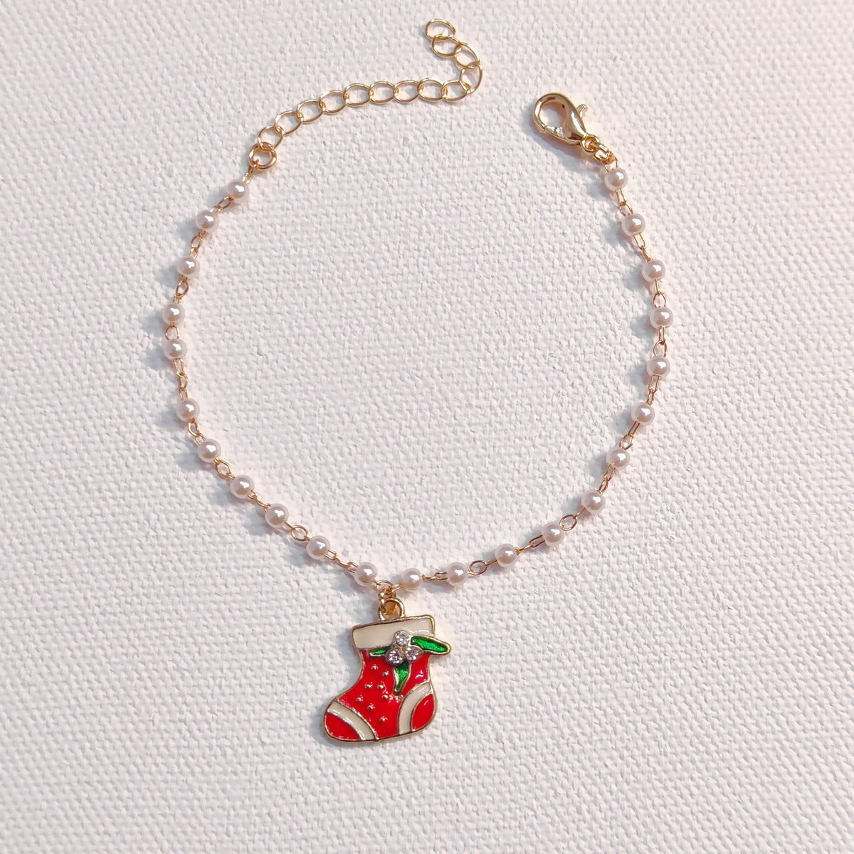 Chonky Snowman & Xmas Sock Christmas Pearl Chain Bracelets