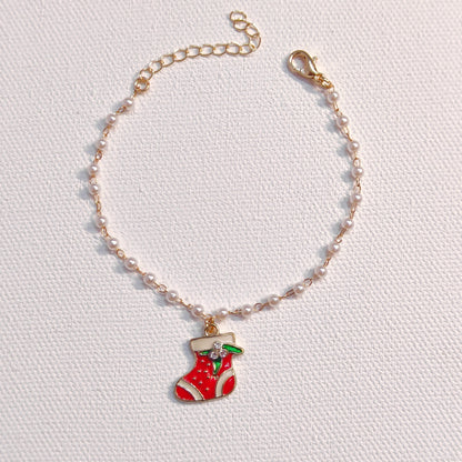 Chonky Snowman & Xmas Sock Christmas Pearl Chain Bracelets