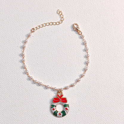 Cute Mini Santa & Wreath Christmas Pearl Chain Bracelets
