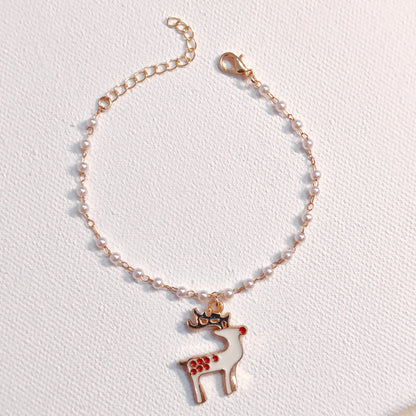 Santa & Spotted Reindeer Christmas Pearl Chain Bracelets