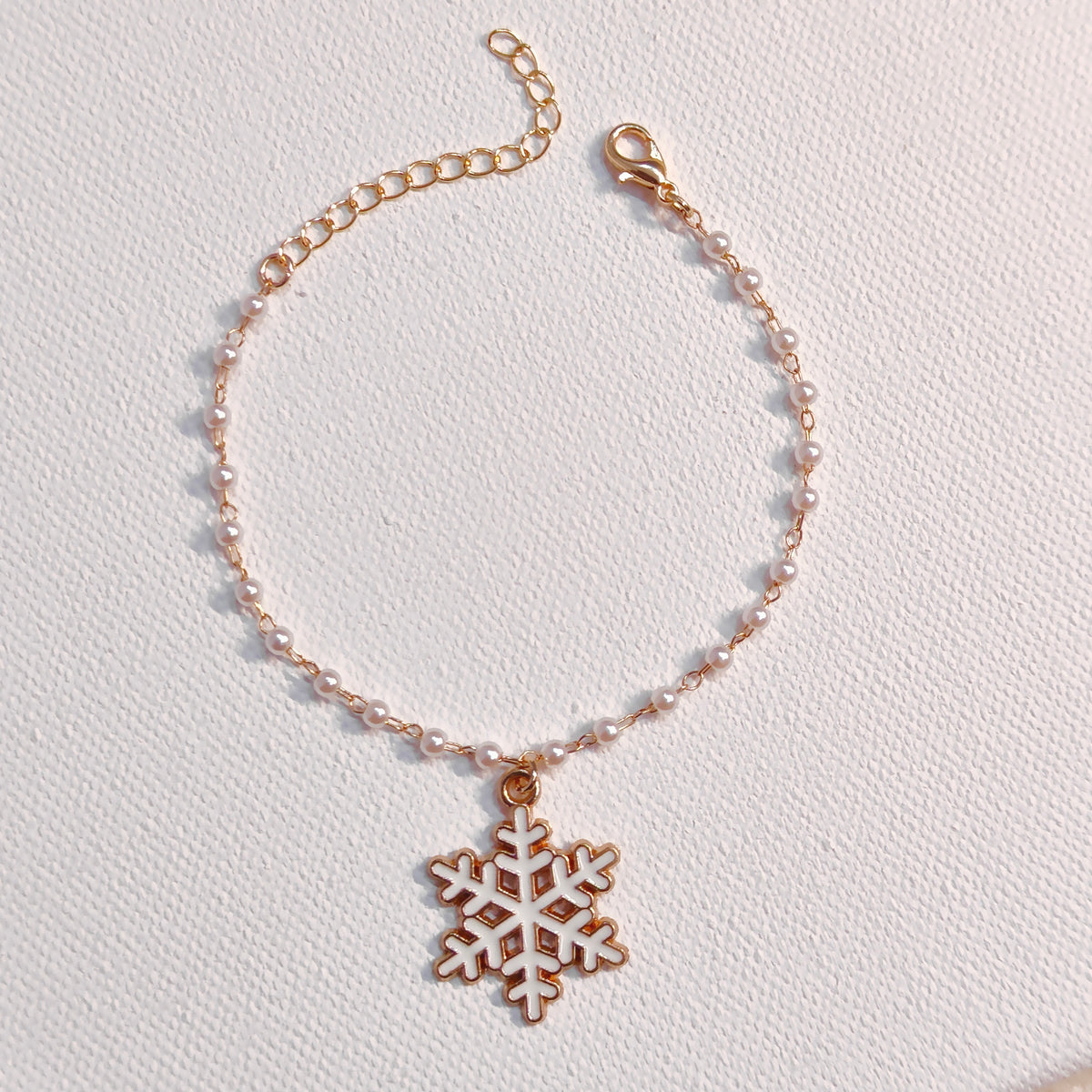 Mini Happy Snowman & Snowflake Christmas Pearl Chain Bracelets
