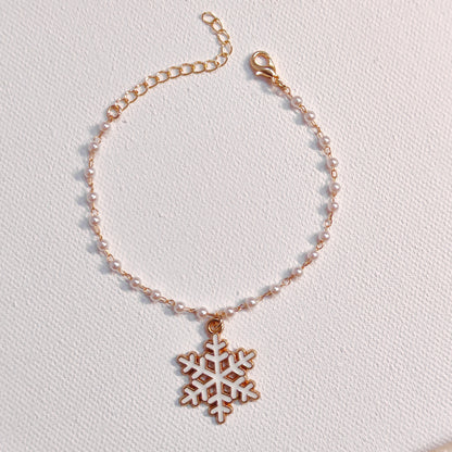 Mini Happy Snowman & Snowflake Christmas Pearl Chain Bracelets
