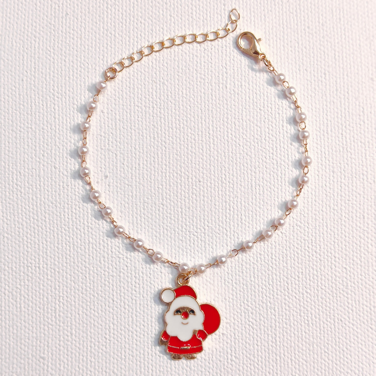 Cute Mini Santa & Wreath Christmas Pearl Chain Bracelets