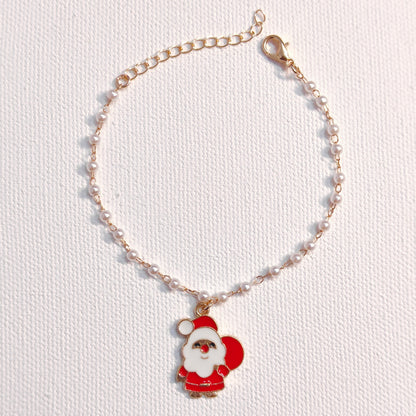 Cute Mini Santa & Wreath Christmas Pearl Chain Bracelets