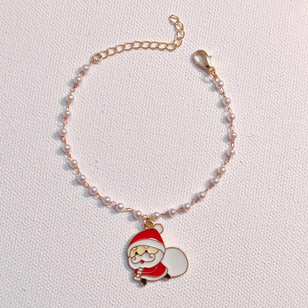 Sneaky Santa & Jingle Bell Christmas Pearl Chain Bracelets