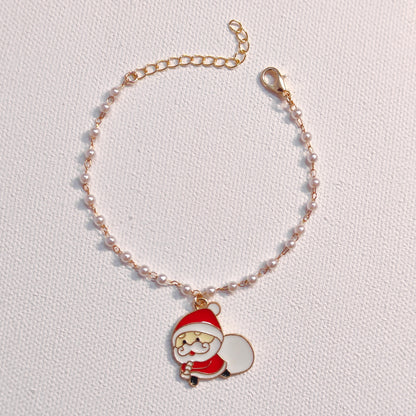 Sneaky Santa & Jingle Bell Christmas Pearl Chain Bracelets