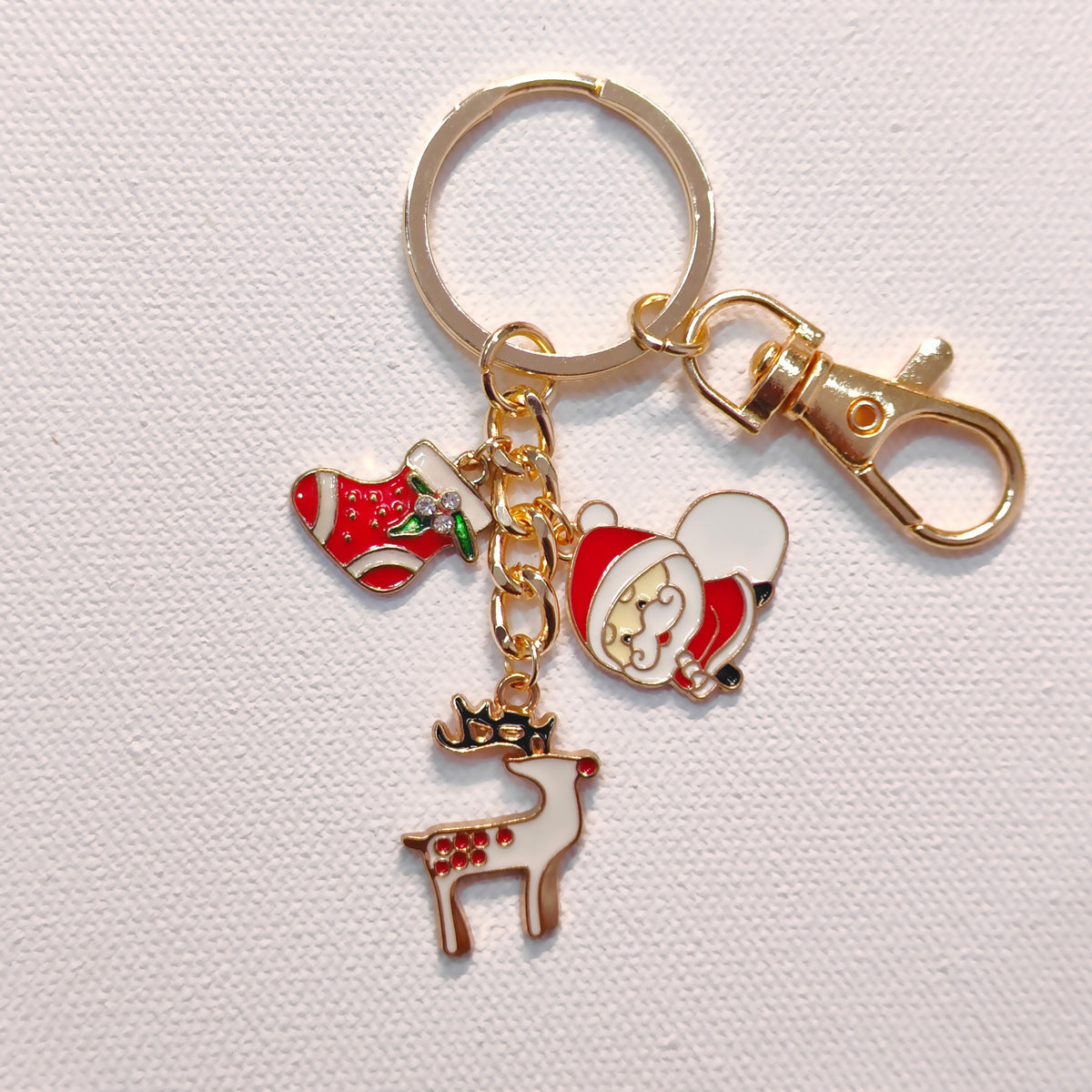 Three Charms Combo Christmas Golden Bag Charm Keychain (Design CK2)