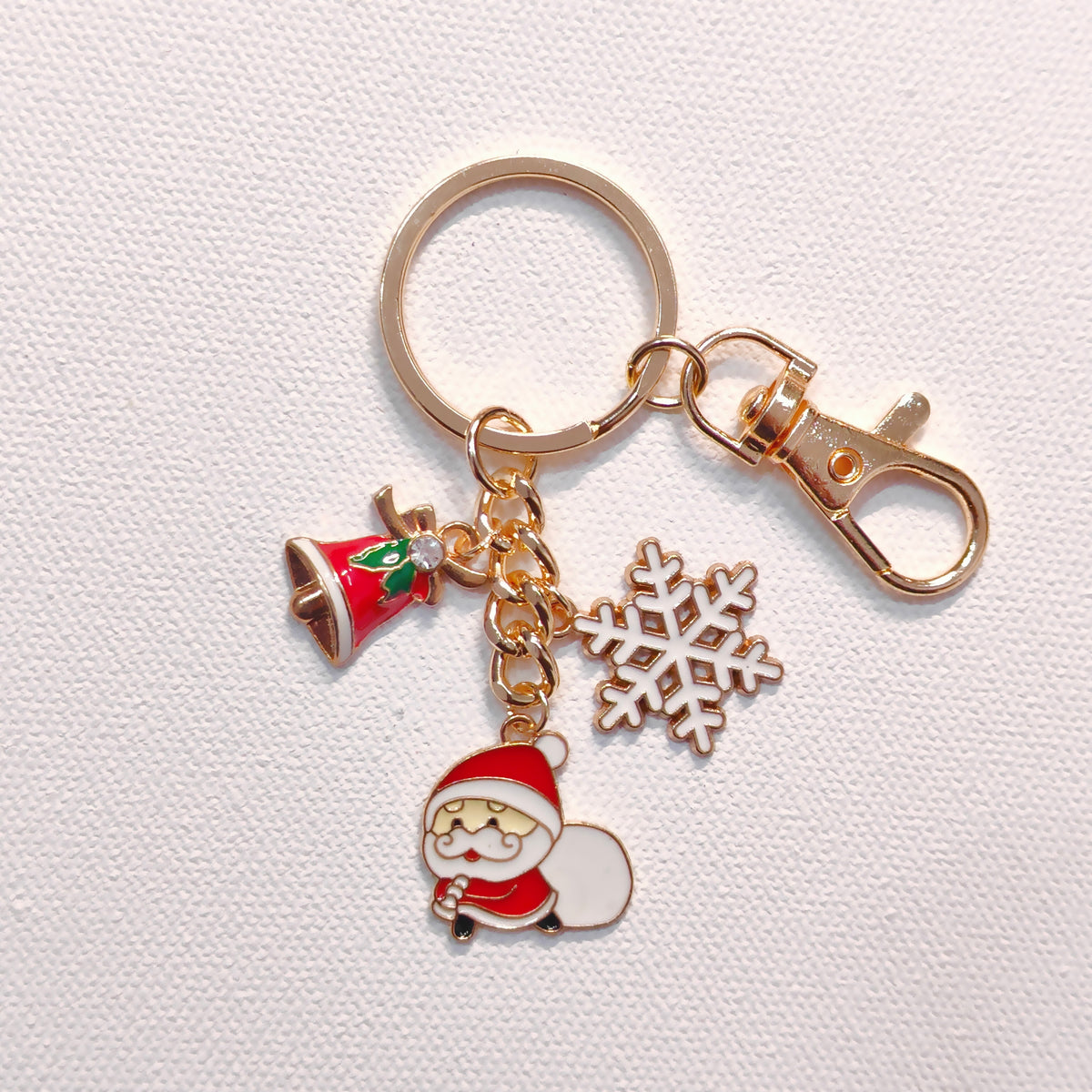 Three Charms Combo Christmas Golden Bag Charm Keychain (Design CK3)