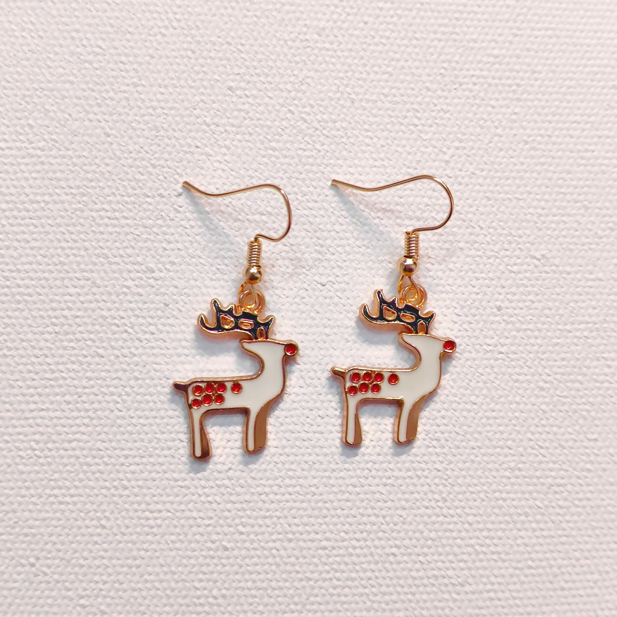 Spotted Reindeer Golden Christmas Earrings