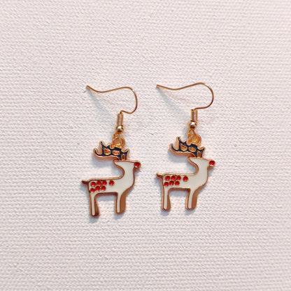 Spotted Reindeer Golden Christmas Earrings