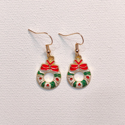 Wreath Golden Christmas Earrings