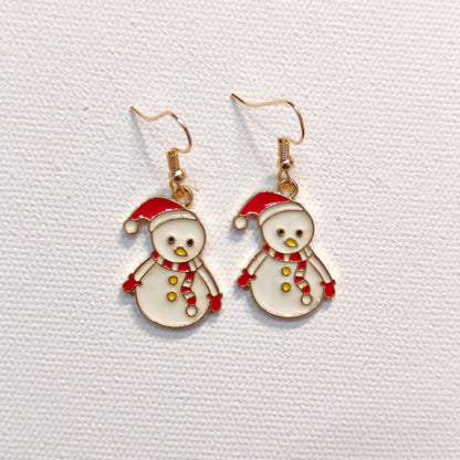 Chonky Snowman Golden Christmas Earrings