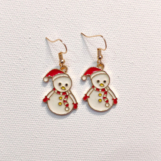 Chonky Snowman Golden Christmas Earrings