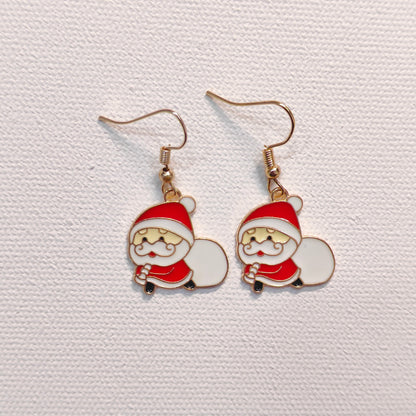 Sneaky Santa Golden Christmas Earrings