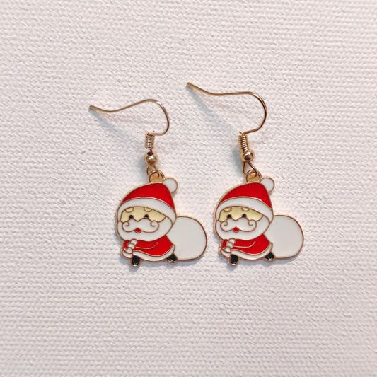 Sneaky Santa Golden Christmas Earrings