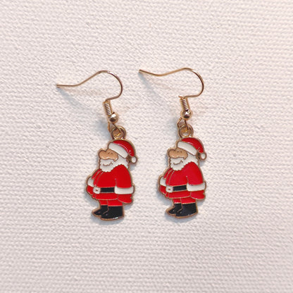 Standing Santa Golden Christmas Earrings