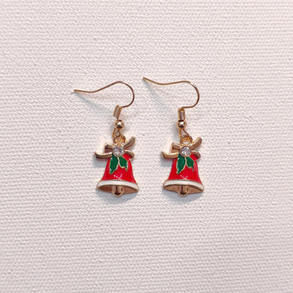 Studded Jingle Bell Golden Christmas Earrings