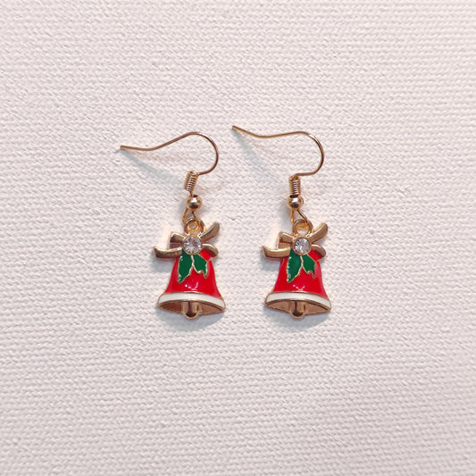 Studded Jingle Bell Golden Christmas Earrings