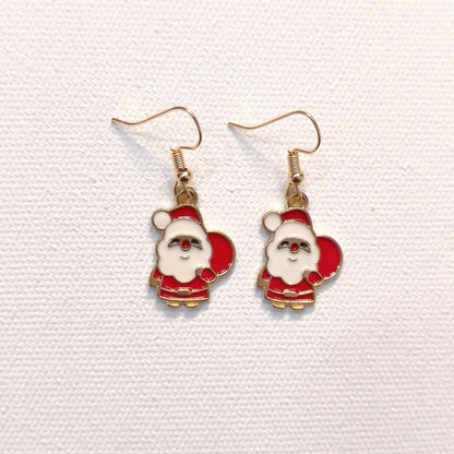 Cute Mini Santa Claus Golden Christmas Earrings