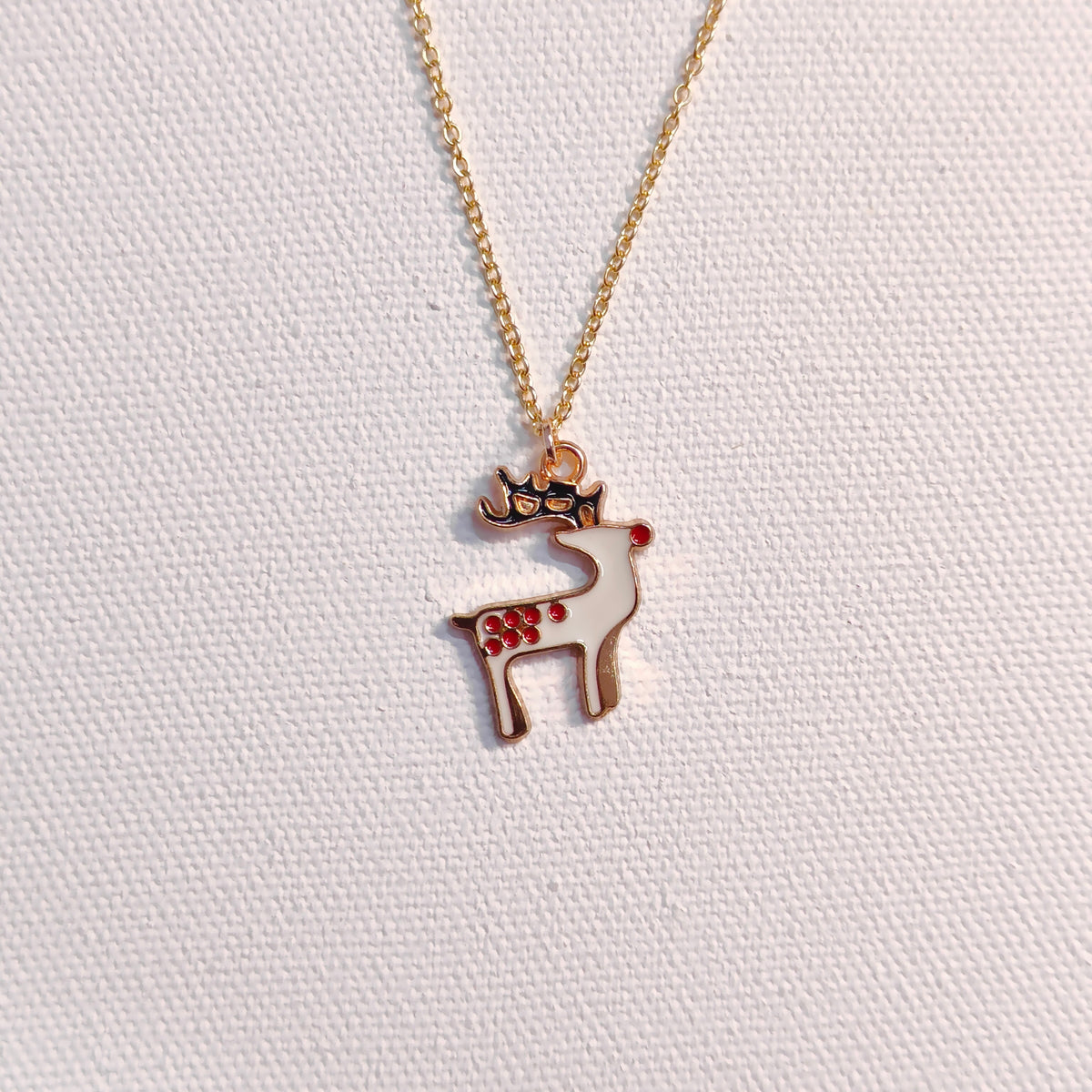 Spotted Reindeer Golden Christmas Charm Necklace