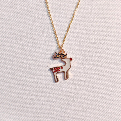 Spotted Reindeer Golden Christmas Charm Necklace