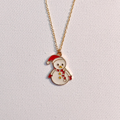 Chonky Snowman Golden Christmas Charm Necklace