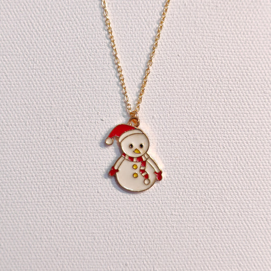 Chonky Snowman Golden Christmas Charm Necklace