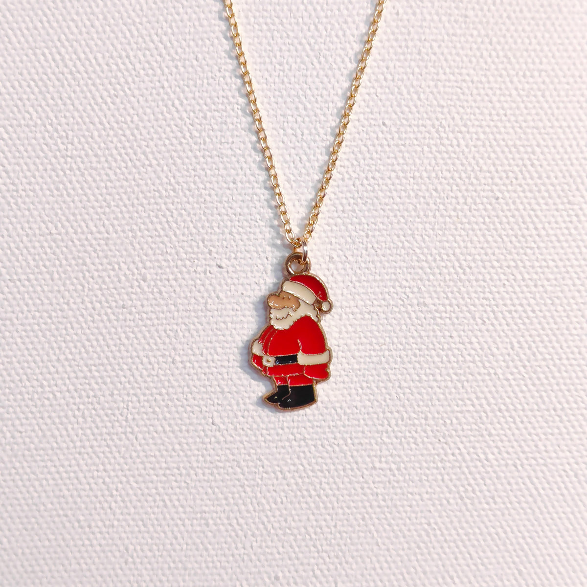 Standing Santa Golden Christmas Charm Necklace