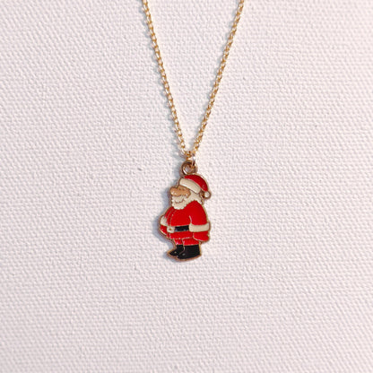 Standing Santa Golden Christmas Charm Necklace