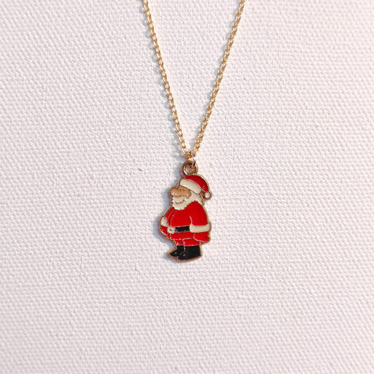 Standing Santa Golden Christmas Charm Necklace