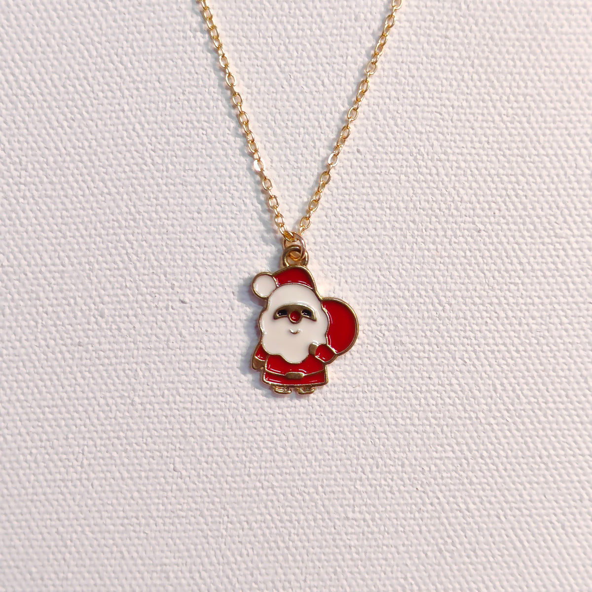 Cute Mini Santa Claus Golden Christmas Charm Necklace