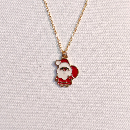 Cute Mini Santa Claus Golden Christmas Charm Necklace