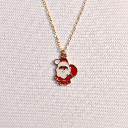 Cute Mini Santa Claus Golden Christmas Charm Necklace