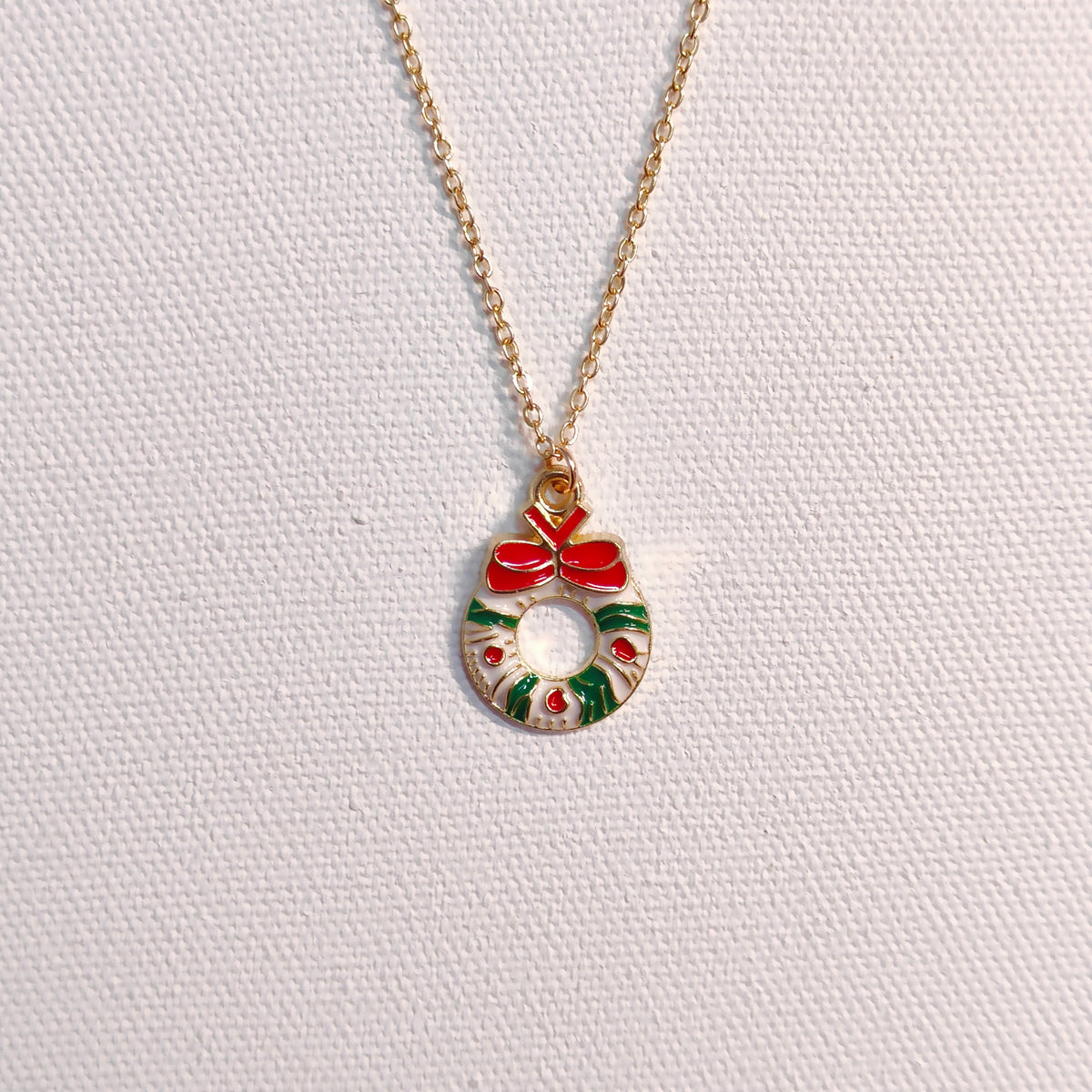 Wreath Golden Christmas Charm Necklace