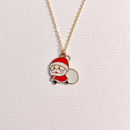 Sneaky Santa Golden Christmas Charm Necklace