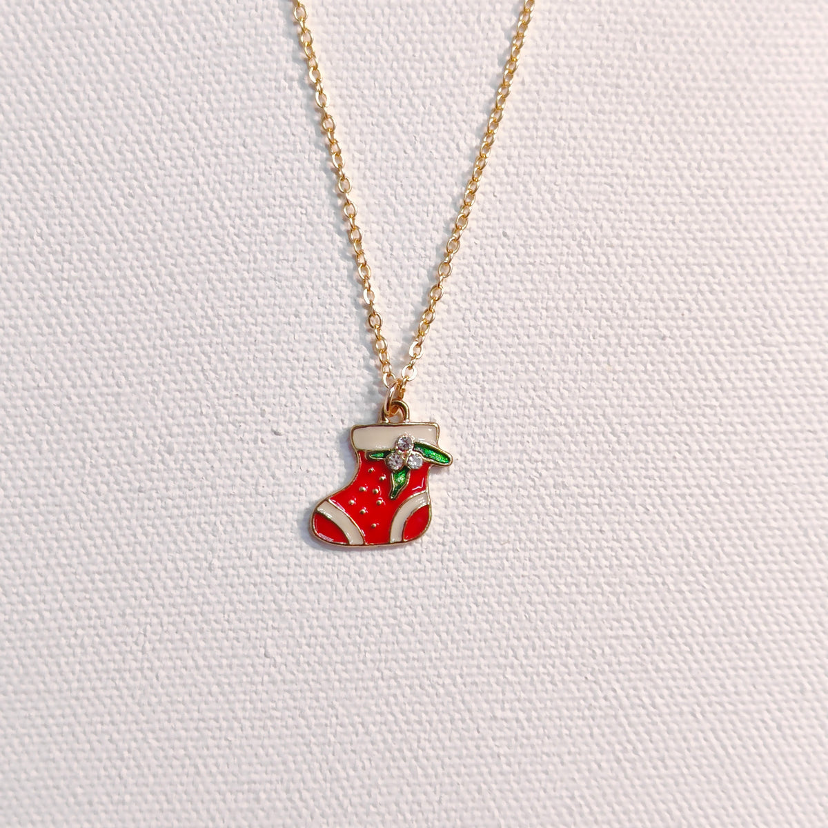 Mini Xmas Sock Golden Christmas Charm Necklace