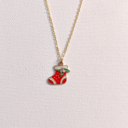 Mini Xmas Sock Golden Christmas Charm Necklace
