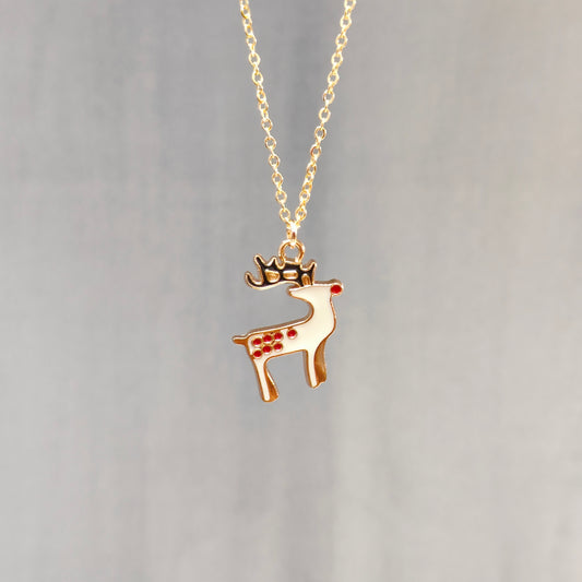 Spotted Reindeer Golden Christmas Charm Necklace