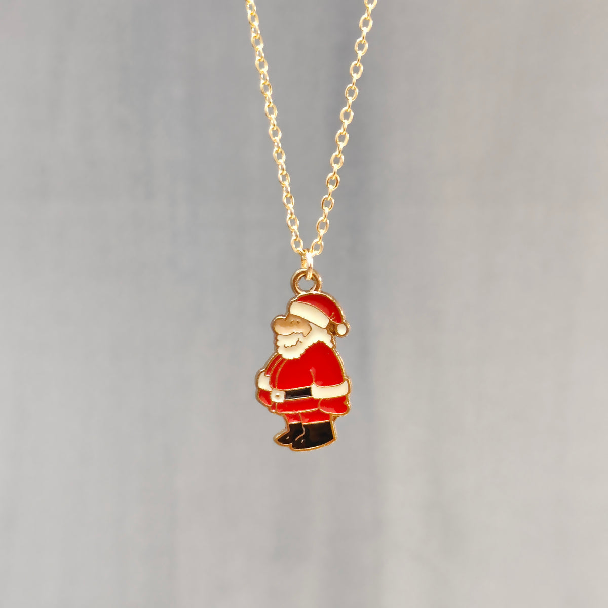 Standing Santa Golden Christmas Pendant Set (Necklace & Earrings)