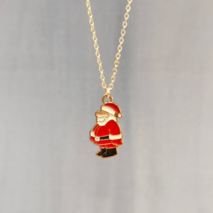 Standing Santa Golden Christmas Pendant Set (Necklace & Earrings)