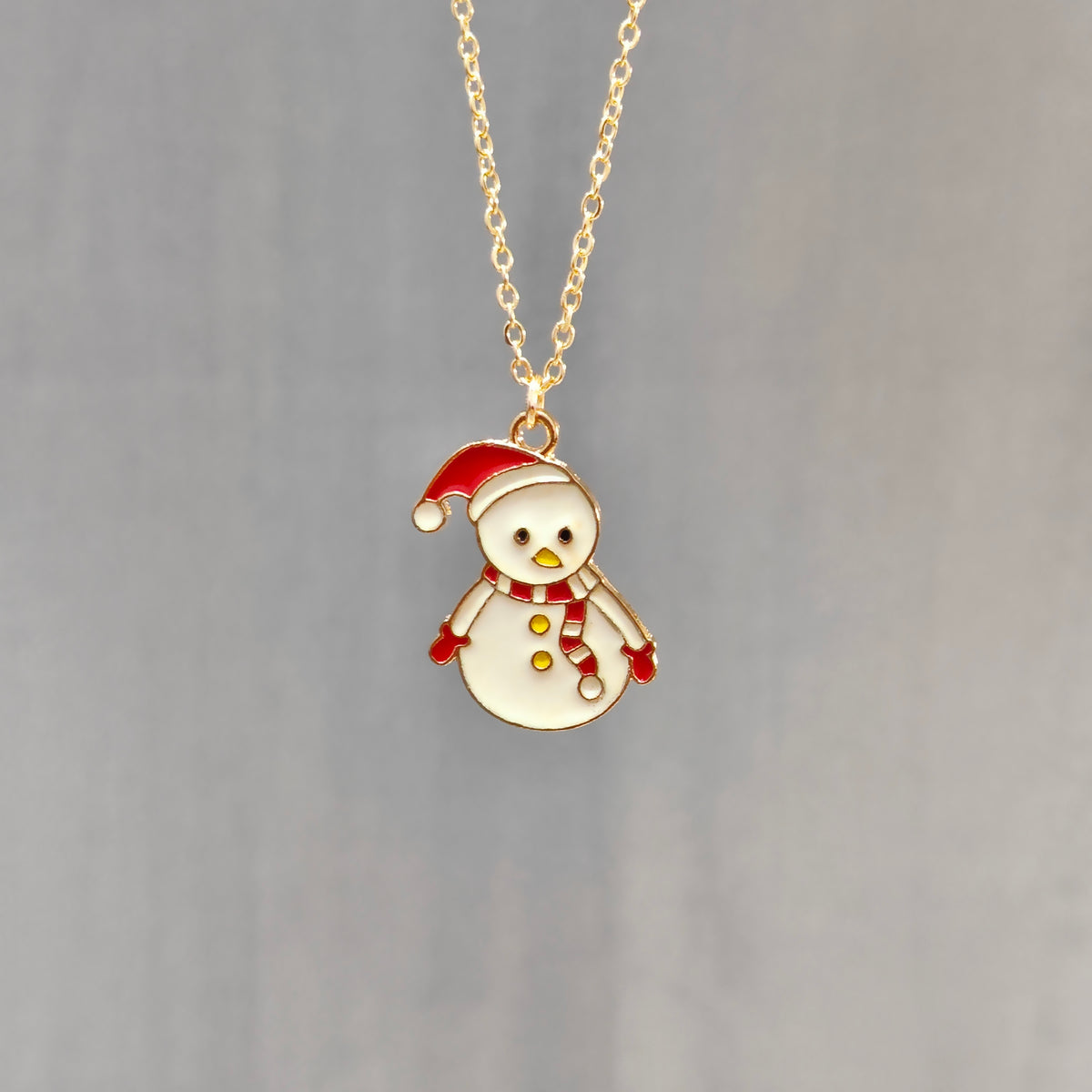 Chonky Snowman Golden Christmas Pendant Set (Necklace & Earrings)