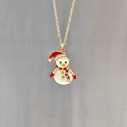 Chonky Snowman Golden Christmas Pendant Set (Necklace & Earrings)