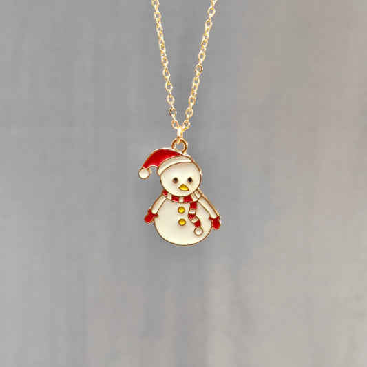 Chonky Snowman Golden Christmas Charm Necklace