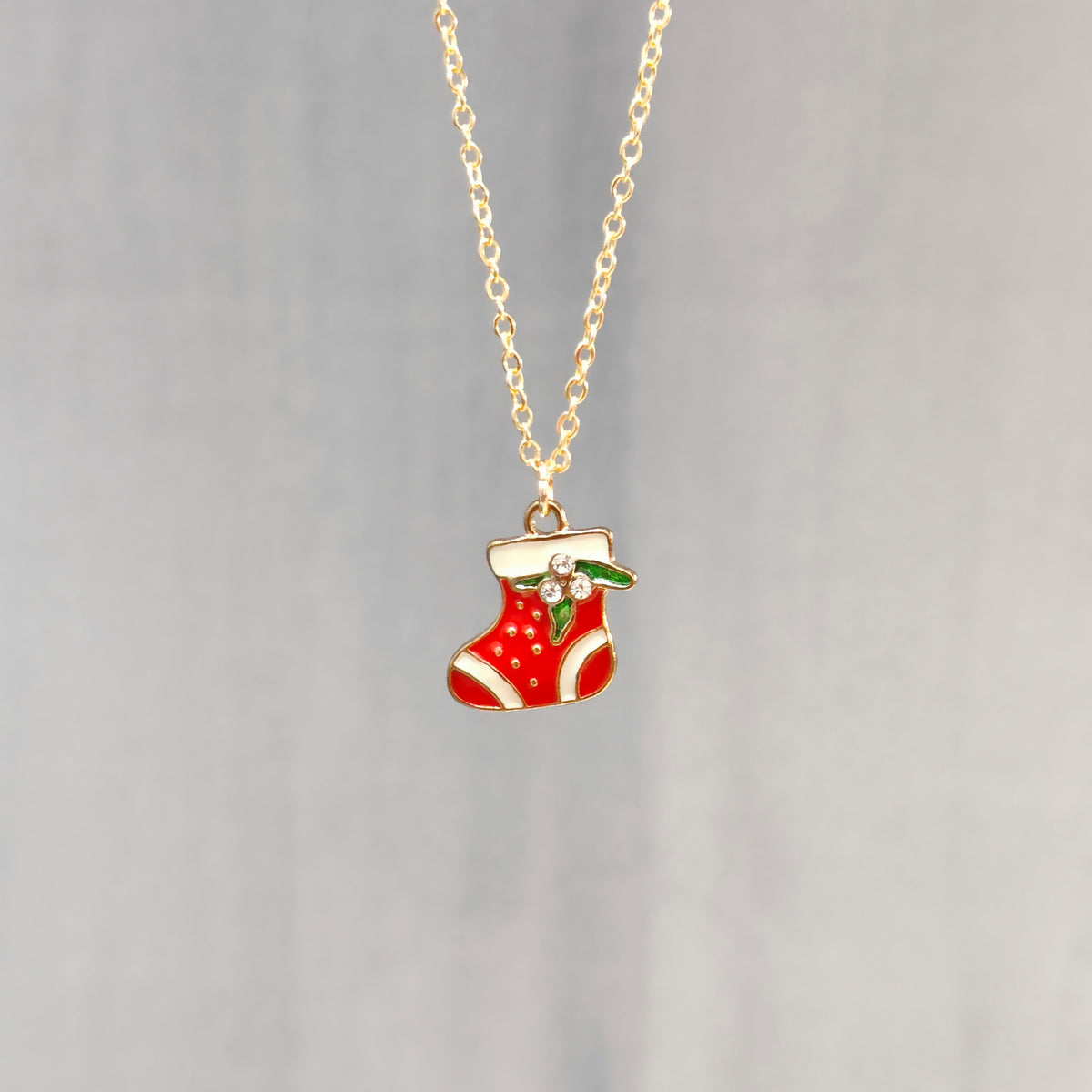 Mini Xmas Sock Golden Christmas Pendant Set (Necklace & Earrings)